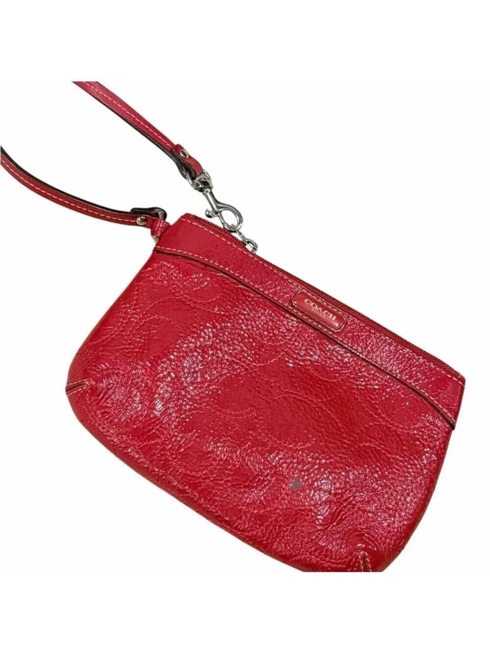 Coach Cherry Red Textured Leather Wristlet